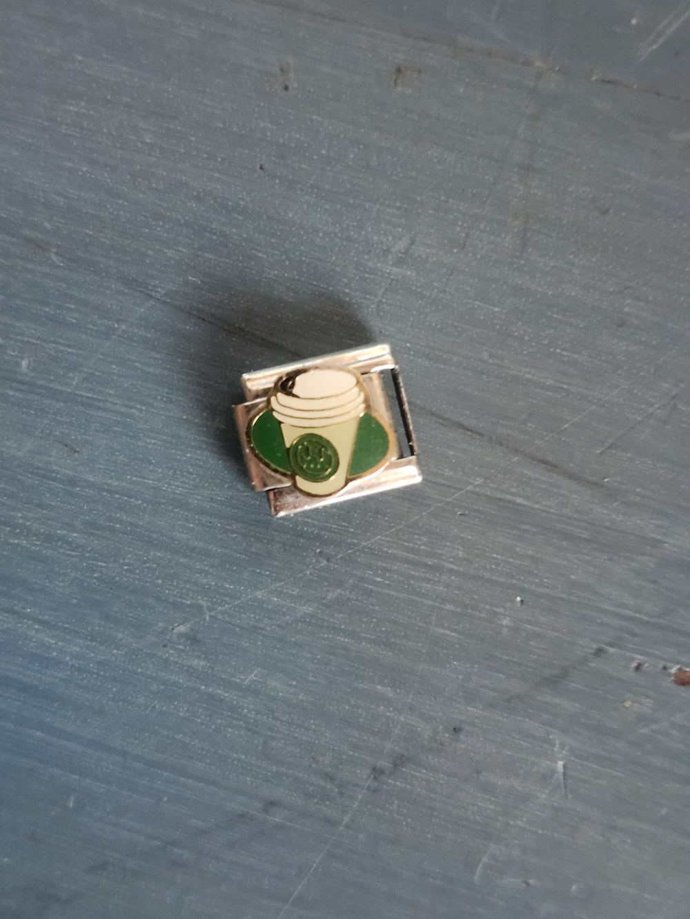 Vintage Green Coffee Cup Italian Charm Link